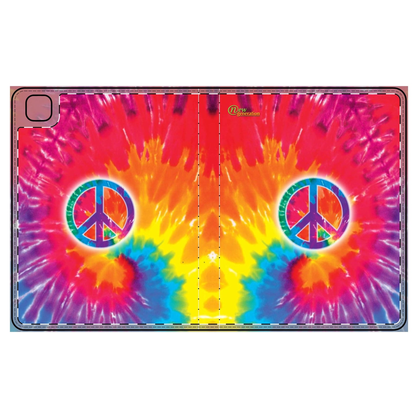 Colorful Tie-Dye Tablet Folio Case, Peace Sign Cover, Boho Style Tech Accessory, Gift for Students, Vibrant Tech Organizer iPad Pro 12.9