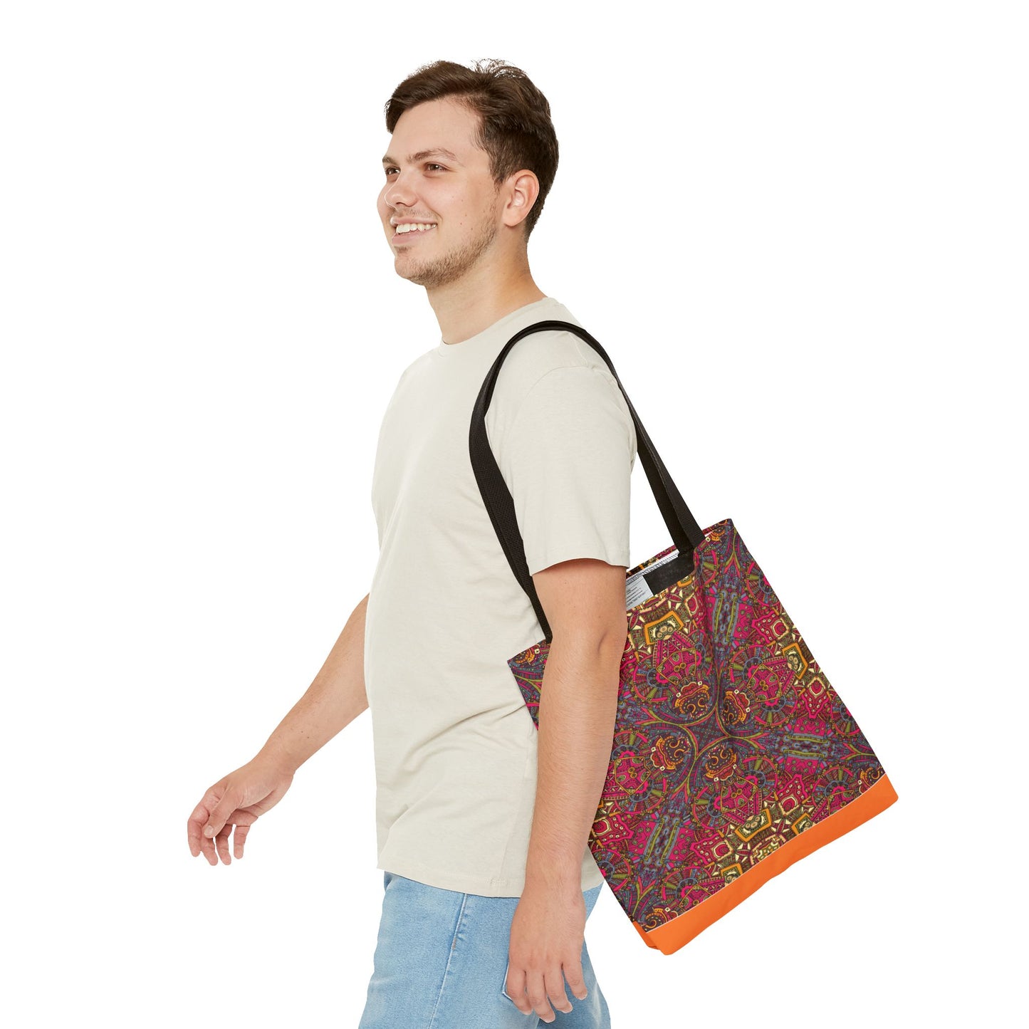 New Generation - Ethnic -Tote Bag - Colorful Bohemian Pattern, Shopping Bag, Gypsy Style Handbag, Festival Tote for Women, Unique Gift Idea 16" × 16'' Black
