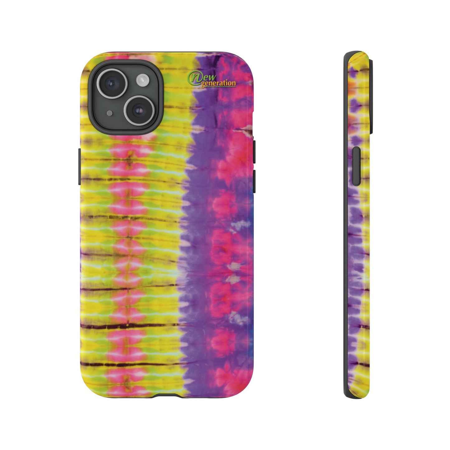 Tie-Dye Phone Case, Colorful Tough Case, Free-Spirited Phone Cover, Gift for Teens, Vibrant Phone Accessory, Funky Style iPhone 15 Plus Glossy