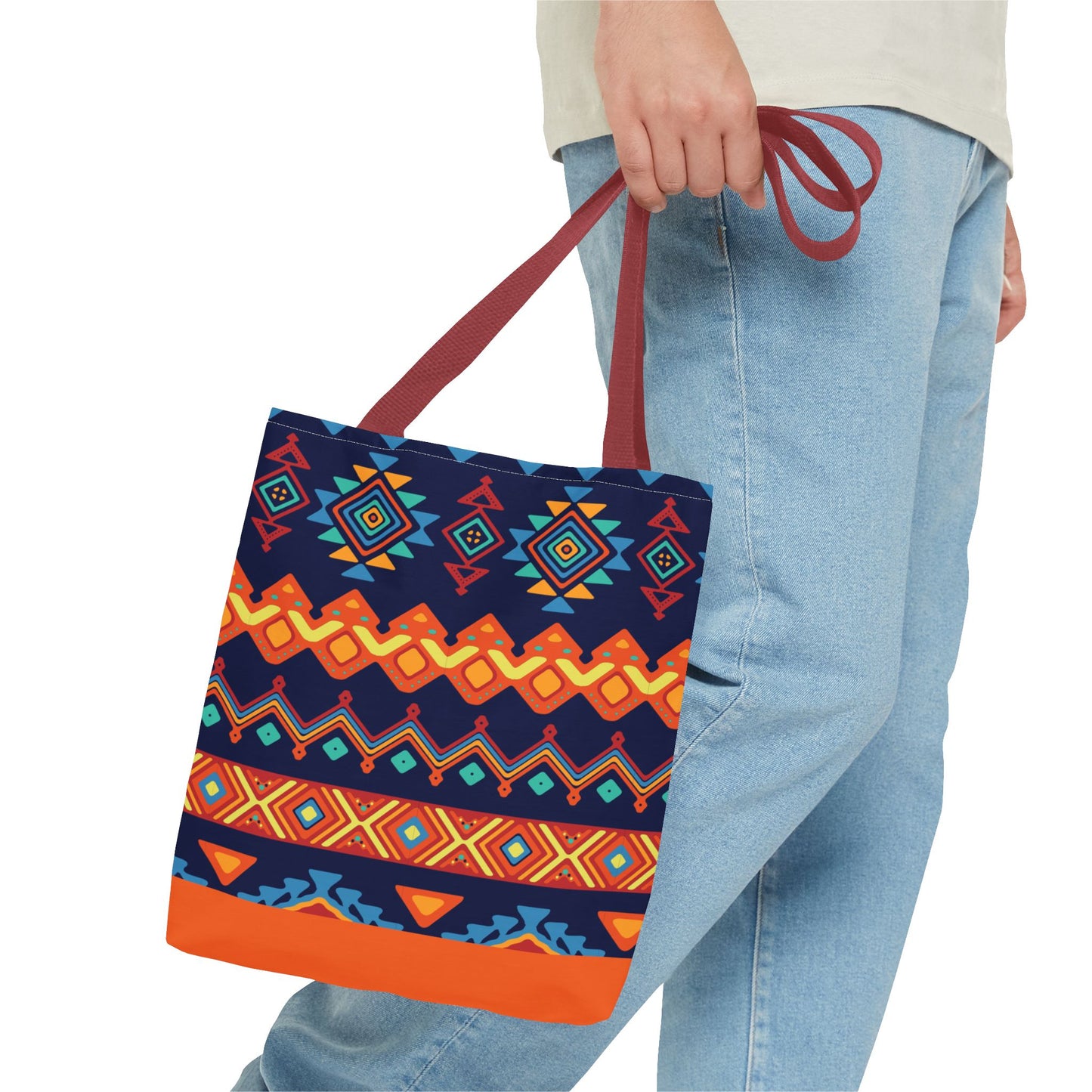New Generation - Ethnic -Tote Bag - Colorful Bohemian Pattern, Shopping Bag, Gypsy Style Handbag, Festival Tote for Women, Unique Gift Idea 13" × 13'' Red