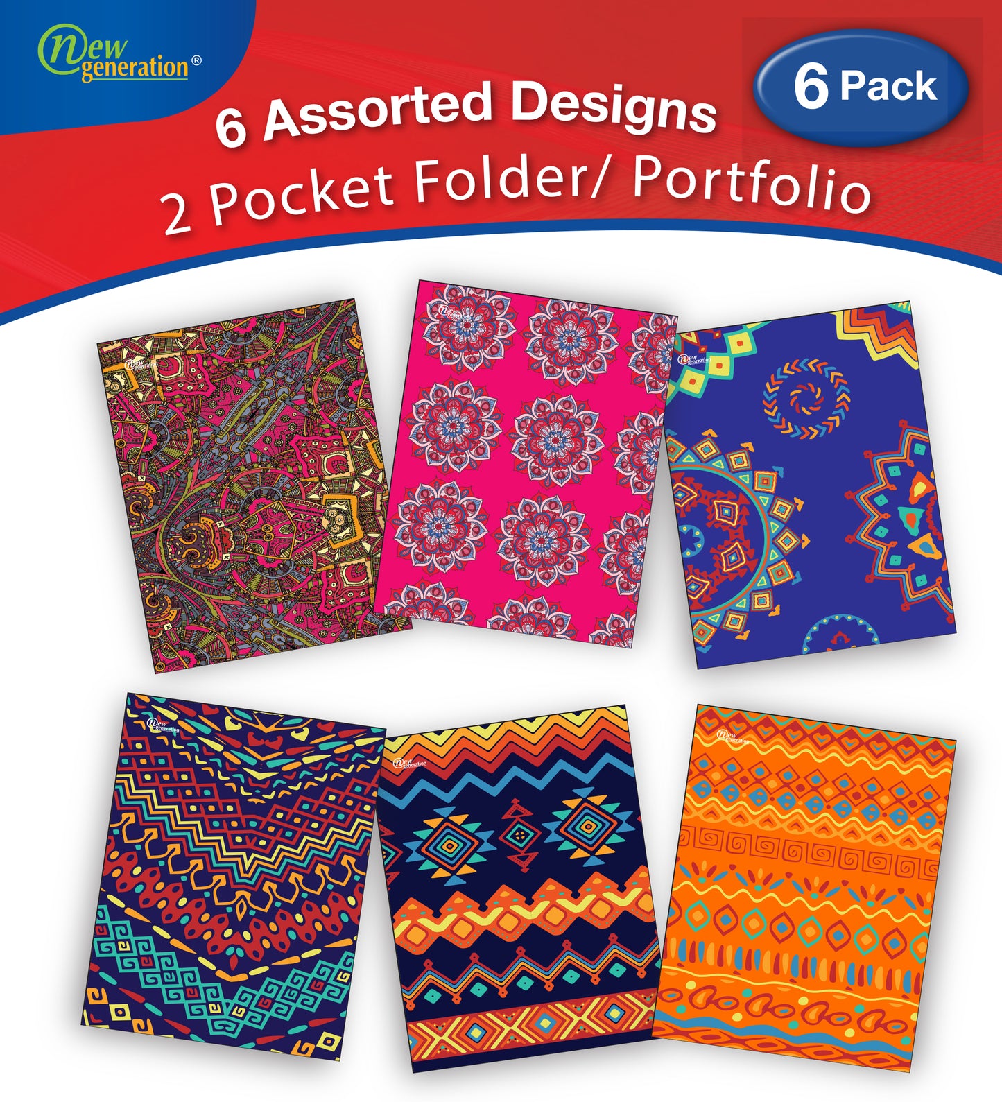 New Generation - Ethnic - 2 Pocket Folder / Portfolio, 6 Pack.