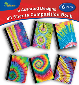 New Generation – Tie Dye - Composition Notebooks, 80 Sheets / 160 Pages Wide Ruled pages Comp Book