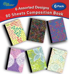 New Generation – Floral - Composition Notebooks, 80 Sheets / 160 Pages Wide Ruled pages Comp Book