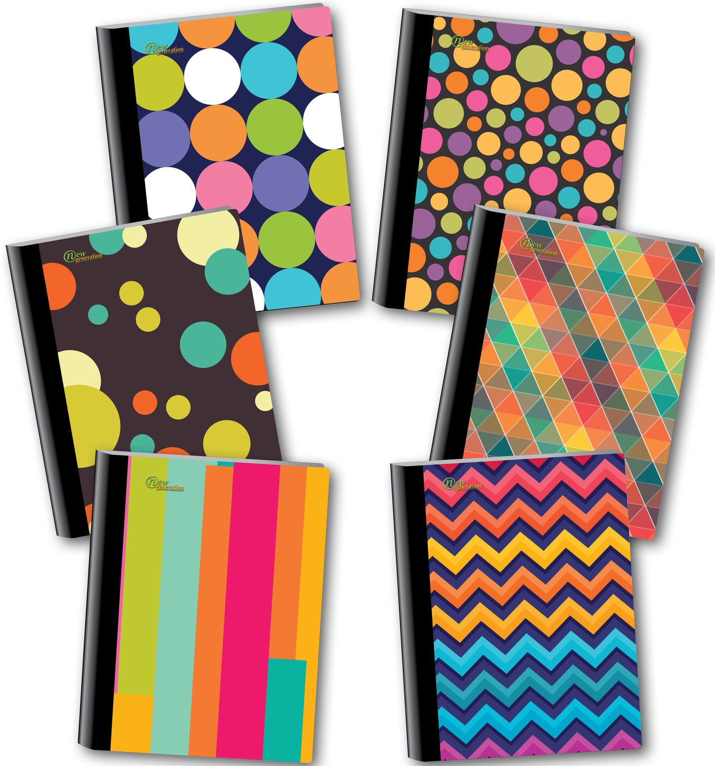 New Generation – Patterns - Composition Notebooks, 80 Sheets / 160 Pages Wide Ruled pages Comp Book