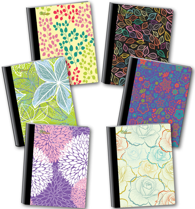 New Generation – Floral - Composition Notebooks, 80 Sheets / 160 Pages Wide Ruled pages Comp Book