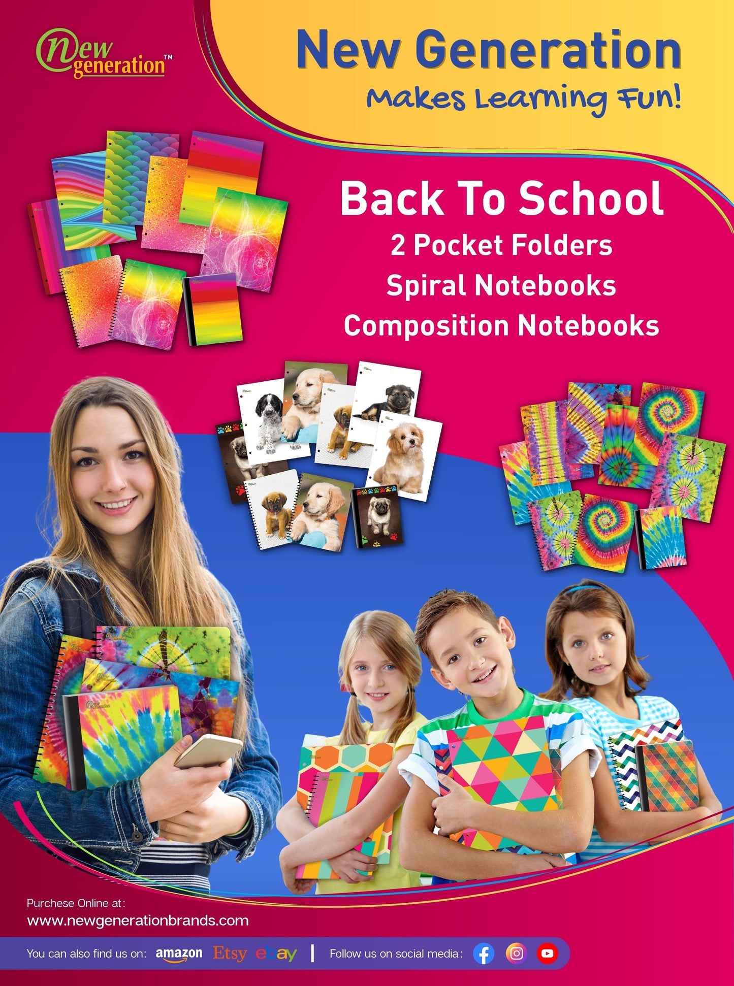 New Generation - Water Color - 2 Pocket Folder / Portfolio, 6 Pack .