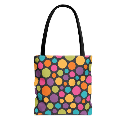 New Generation - Polka -Tote Bag Colorful Pattern, Shopping Bag, Gypsy Style Handbag, Festival Tote for Women, Unique Gift Idea 13" × 13'' Black