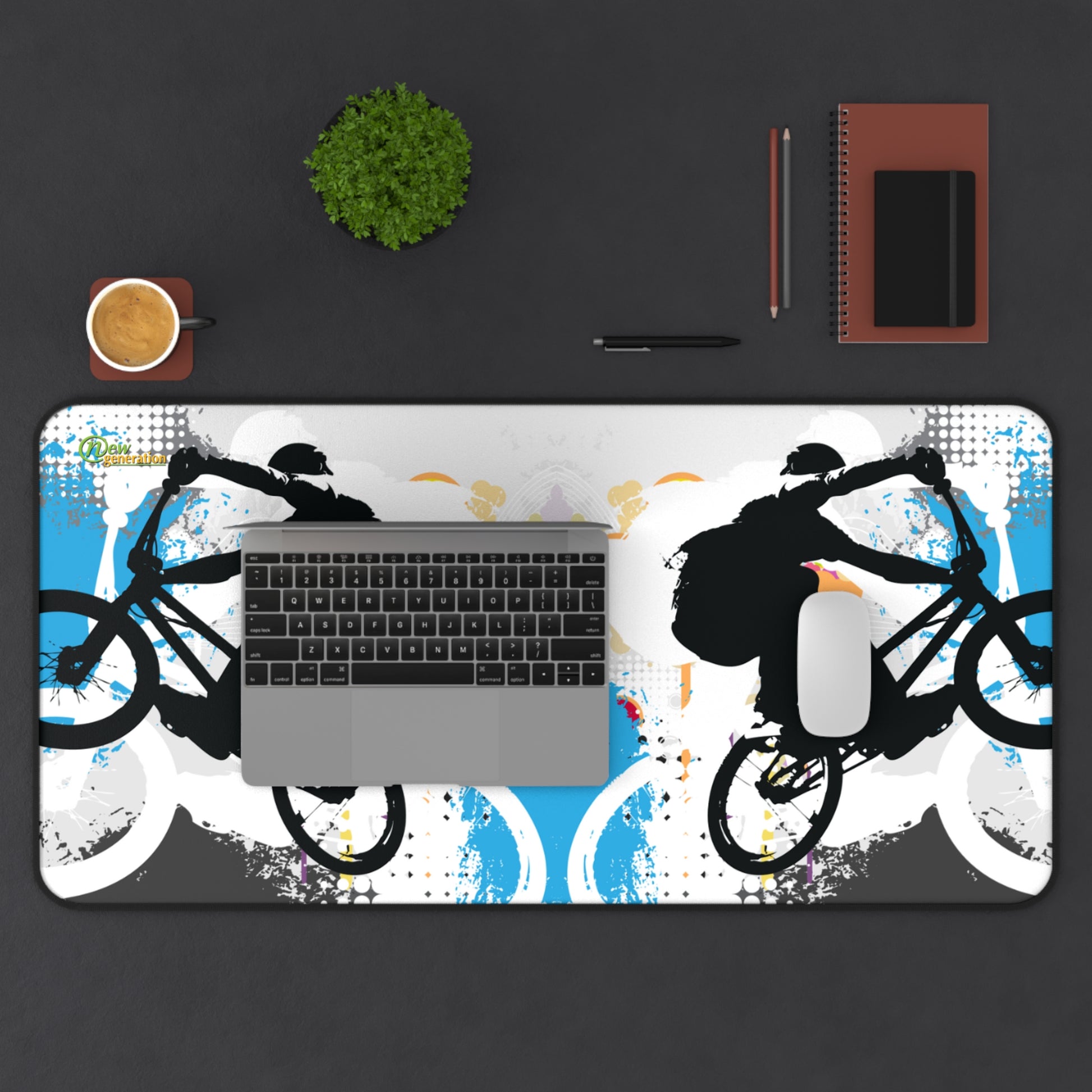New Generation - Adventure-Themed Desk Mat, Biker Decor, Office Accessories, Gift for Cyclists, Gaming Mouse Pad
