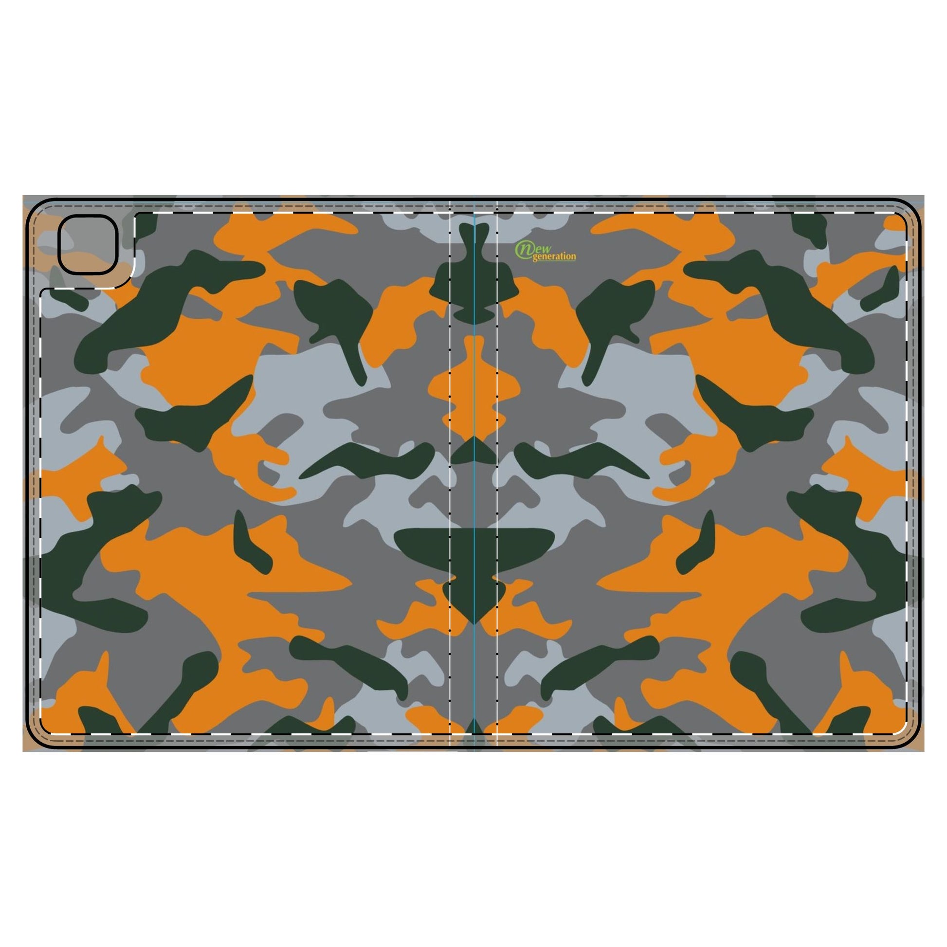 Camouflage Tablet Folio Case, Stylish Tech Accessory for Students, Gift for Tech Lovers, Green and Orange Camo Design, Functional and Chic iPad Pro 12.9