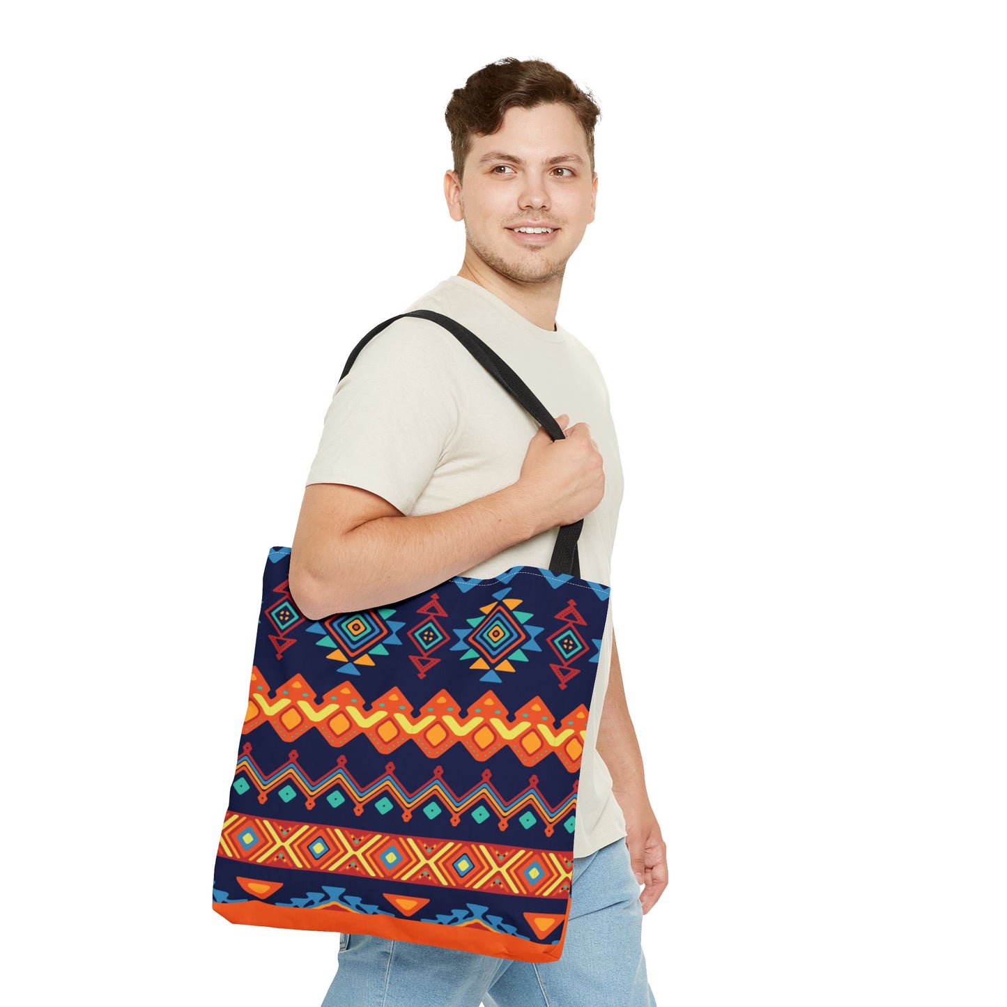New Generation - Ethnic -Tote Bag - Colorful Bohemian Pattern, Shopping Bag, Gypsy Style Handbag, Festival Tote for Women, Unique Gift Idea 18" × 18'' Black