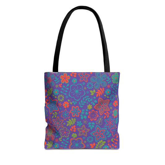 New Generation - Floral -Tote Bag Colorful Pattern, Shopping Bag, Gypsy Style Handbag, Festival Tote for Women, Unique Gift Idea 13" × 13'' Black