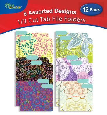 New Generation - Floral - 12 Pack Decorative 1/3 Cut Tab File Folders