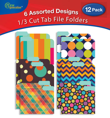 New Generation - Patterns - 12 Pack Decorative 1/3 Cut Tab File Folders