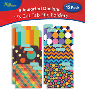 New Generation - Patterns - 12 Pack Decorative 1/3 Cut Tab File Folders