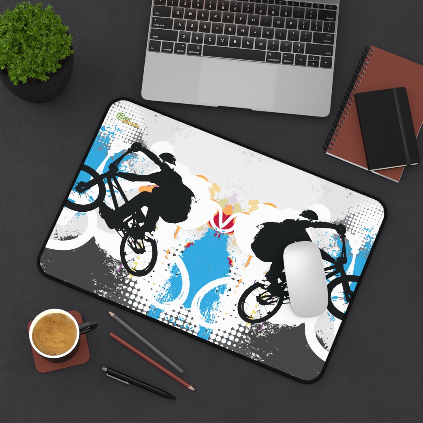 New Generation - Adventure-Themed Desk Mat, Biker Decor, Office Accessories, Gift for Cyclists, Gaming Mouse Pad