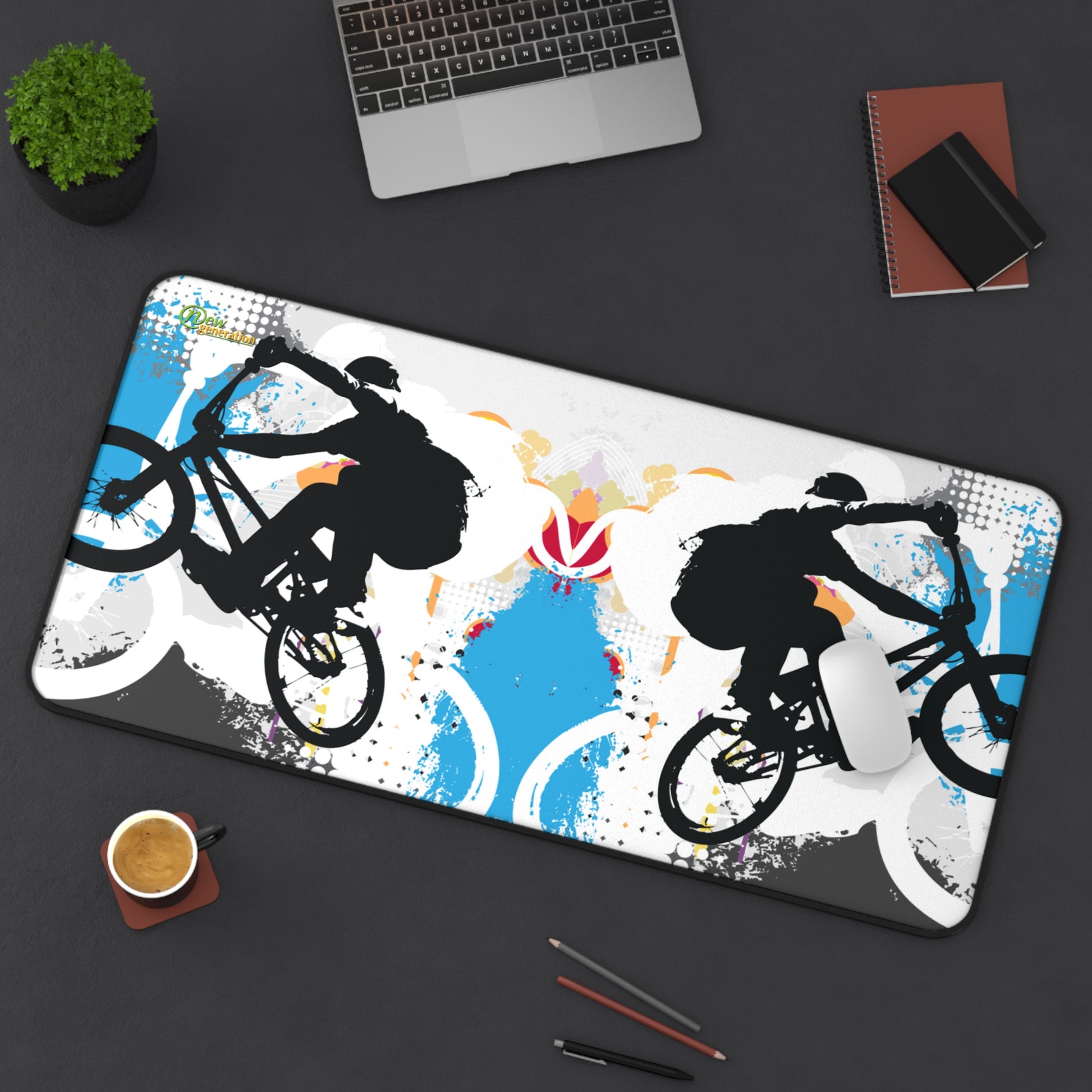 New Generation - Adventure-Themed Desk Mat, Biker Decor, Office Accessories, Gift for Cyclists, Gaming Mouse Pad