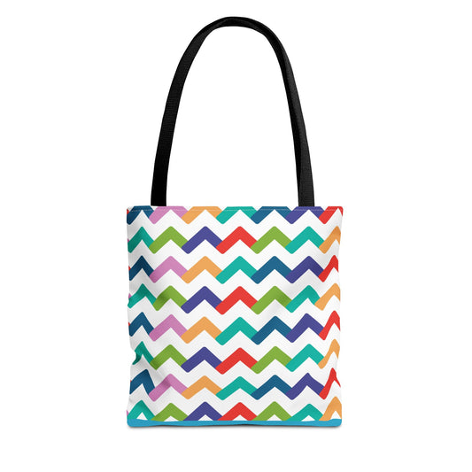 New Generation - Chevron -Tote Bag Colorful Pattern, Shopping Bag, Gypsy Style Handbag, Festival Tote for Women, Unique Gift Idea 13" × 13'' Black