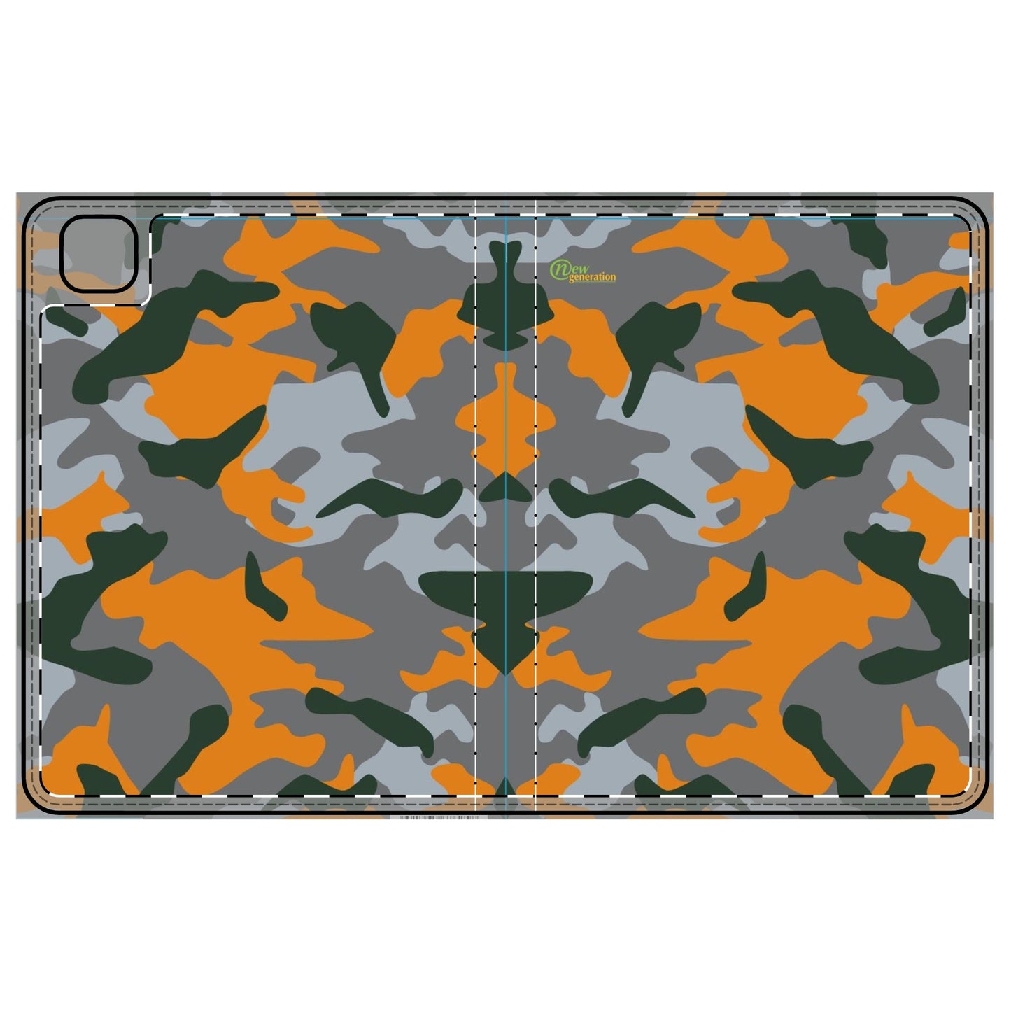Camouflage Tablet Folio Case, Stylish Tech Accessory for Students, Gift for Tech Lovers, Green and Orange Camo Design, Functional and Chic iPad Pro 11