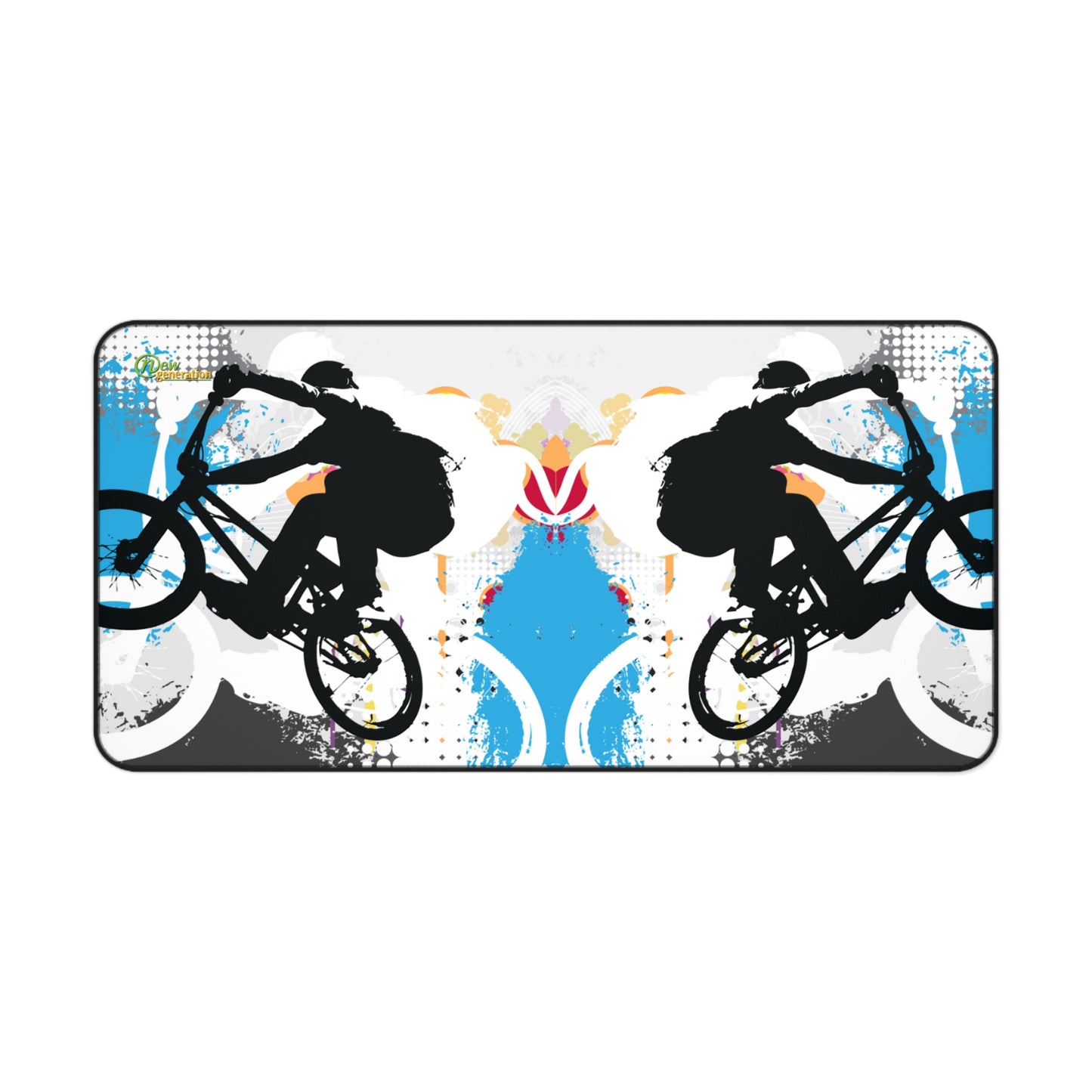 New Generation - Adventure-Themed Desk Mat, Biker Decor, Office Accessories, Gift for Cyclists, Gaming Mouse Pad 16" × 32"