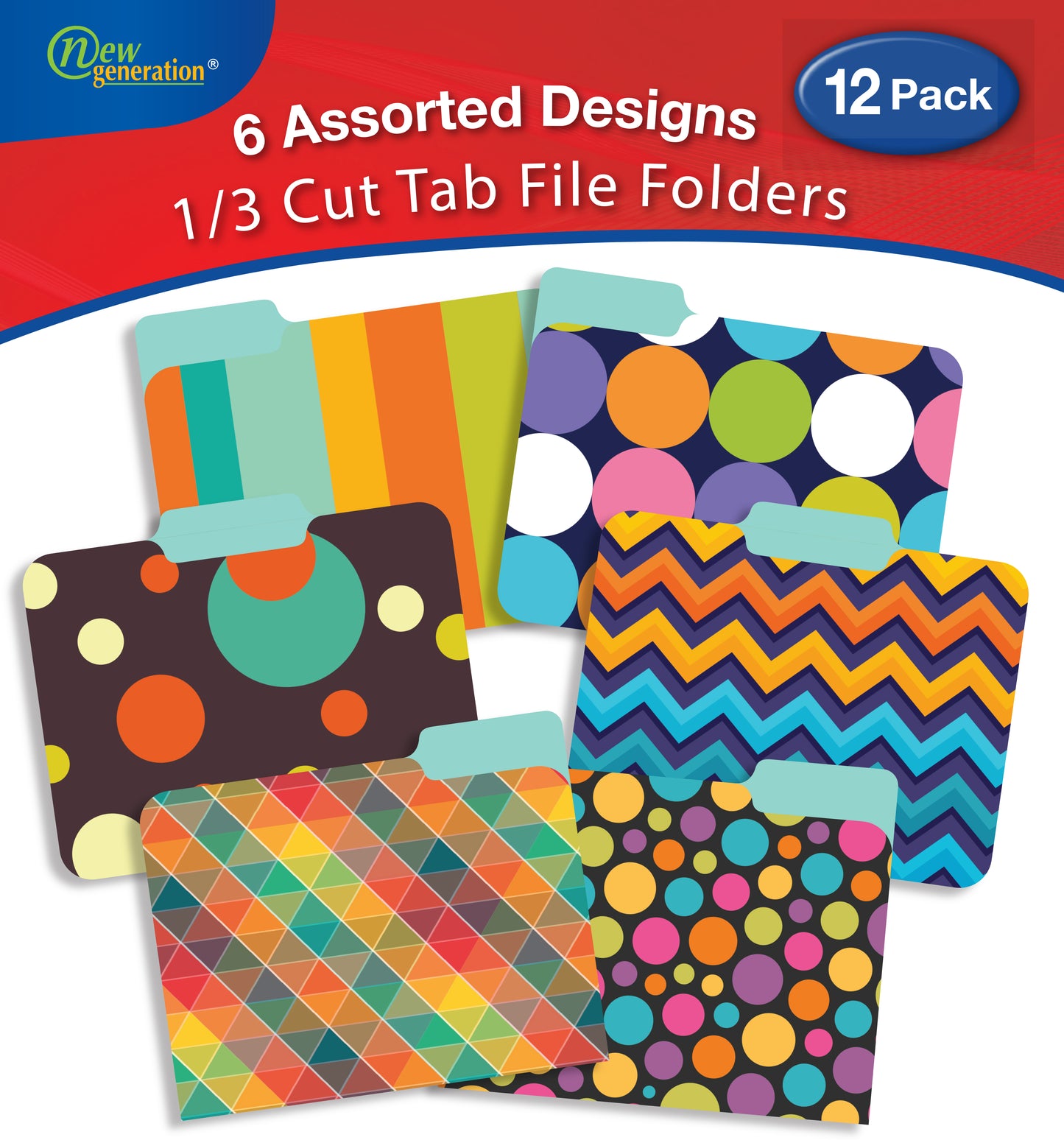 New Generation - Patterns - 12 Pack Decorative 1/3 Cut Tab File Folders