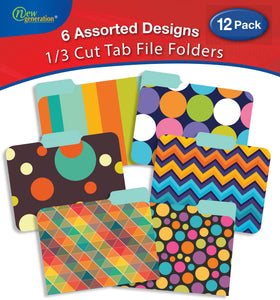New Generation - Patterns - 12 Pack Decorative 1/3 Cut Tab File Folders