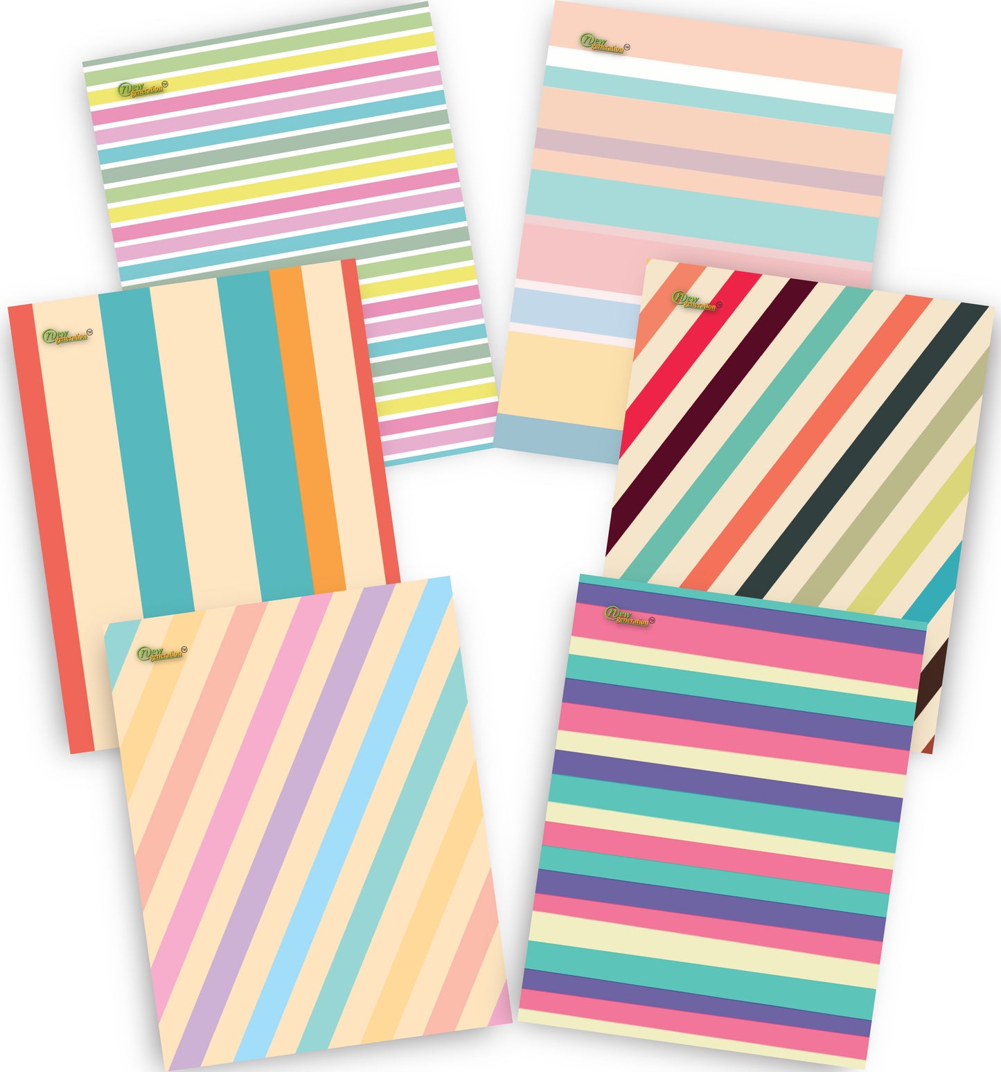 New Generation - Stripes - 2 Pocket Folder / Portfolio, 6 Pack .