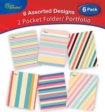 New Generation - Stripes - 2 Pocket Folder / Portfolio, 6 Pack .