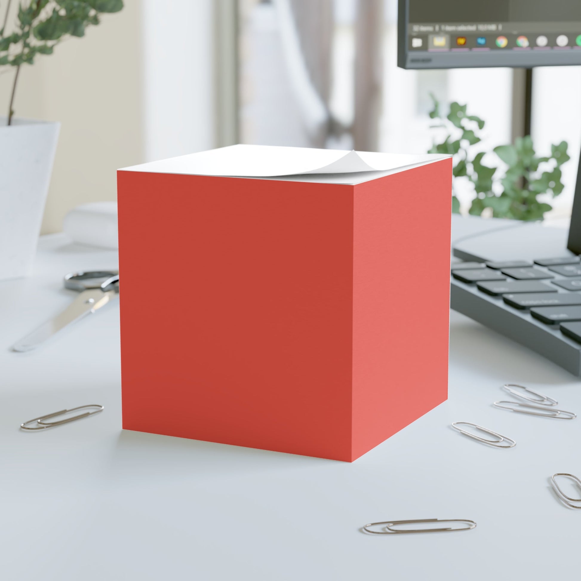 Bright Red Note Cube - Fun Desk Organizer, Office Supplies, Stationery Gift, Note Pad, Home Decor, Write & Remind White One size