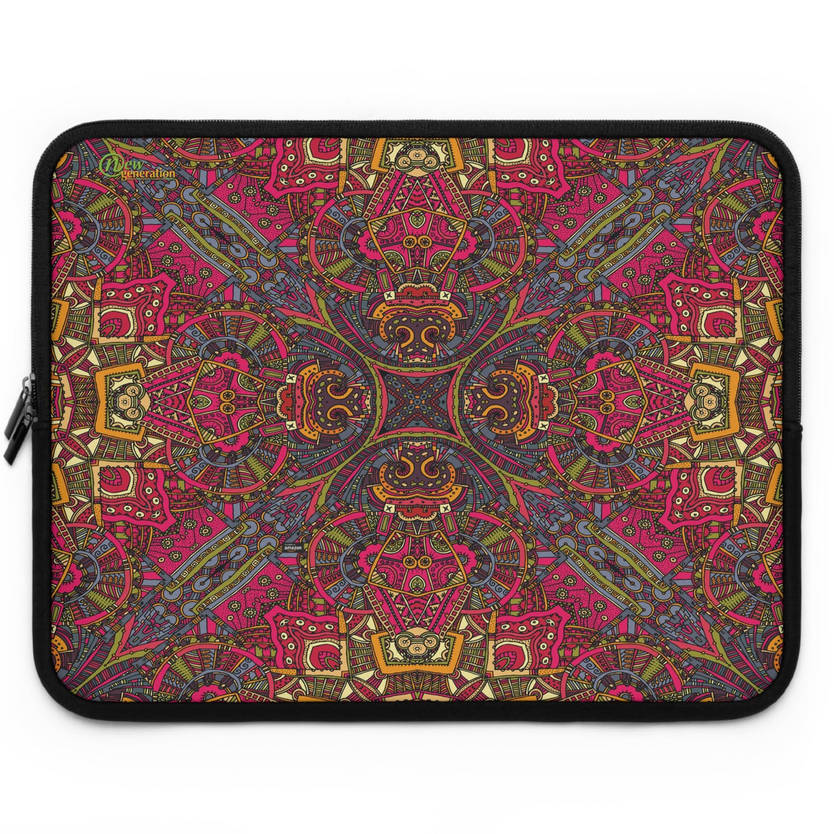 Colorful Bohemian Laptop Sleeve | Tech Accessory, Gift for Her, Office Essentials, Handmade Style, Protect Your Device Black 17"