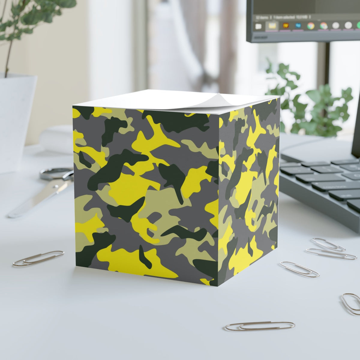 Colorful Camouflage Note Cube - Fun Desk Organizer, Office Supplies, Stationery Gift, Note Pad, Home Decor, Write & Remind White One size