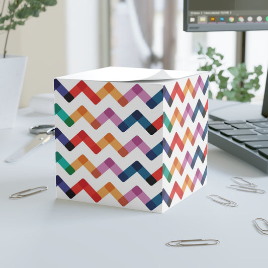 Colorful Chevron Note Cube - Fun Desk Organizer, Office Supplies, Stationery Gift, Note Pad, Home Decor, Write & Remind White One size