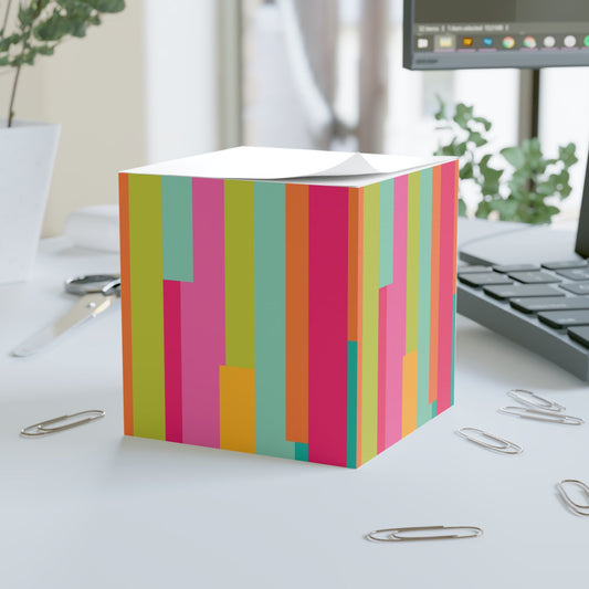 Colorful Pattern Note Cube - Fun Desk Organizer, Office Supplies, Stationery Gift, Note Pad, Home Decor, Write & Remind White One size