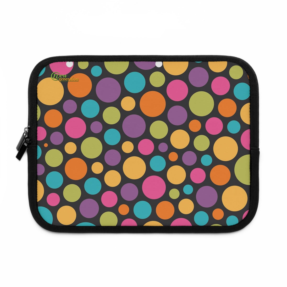Colorful Polka Dot Laptop Sleeve, Fun Tech Accessory for Students, Gift for Birthdays, Modern Office Style, Everyday Use Black 10"