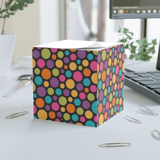 Colorful Polka Note Cube - Fun Desk Organizer, Office Supplies, Stationery Gift, Note Pad, Home Decor, Write & Remind White One size