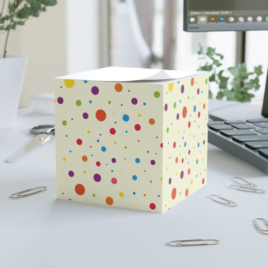 Colorful Polka Note Cube - Fun Desk Organizer, Office Supplies, Stationery Gift, Note Pad, Home Decor, Write & Remind White One size