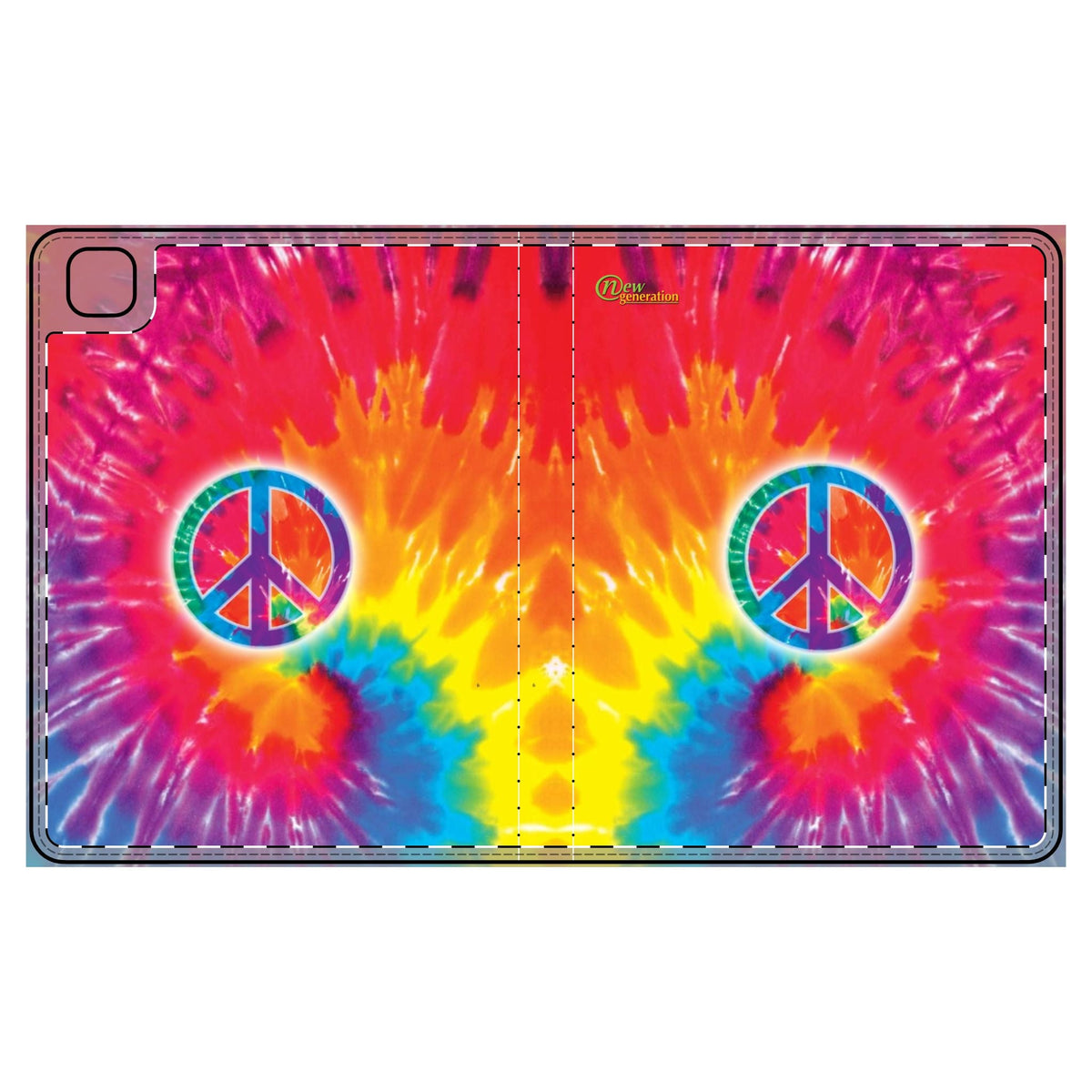 Colorful Tie-Dye Tablet Folio Case, Peace Sign Cover, Boho Style Tech Accessory, Gift for Students, Vibrant Tech Organizer iPad Pro 12.9