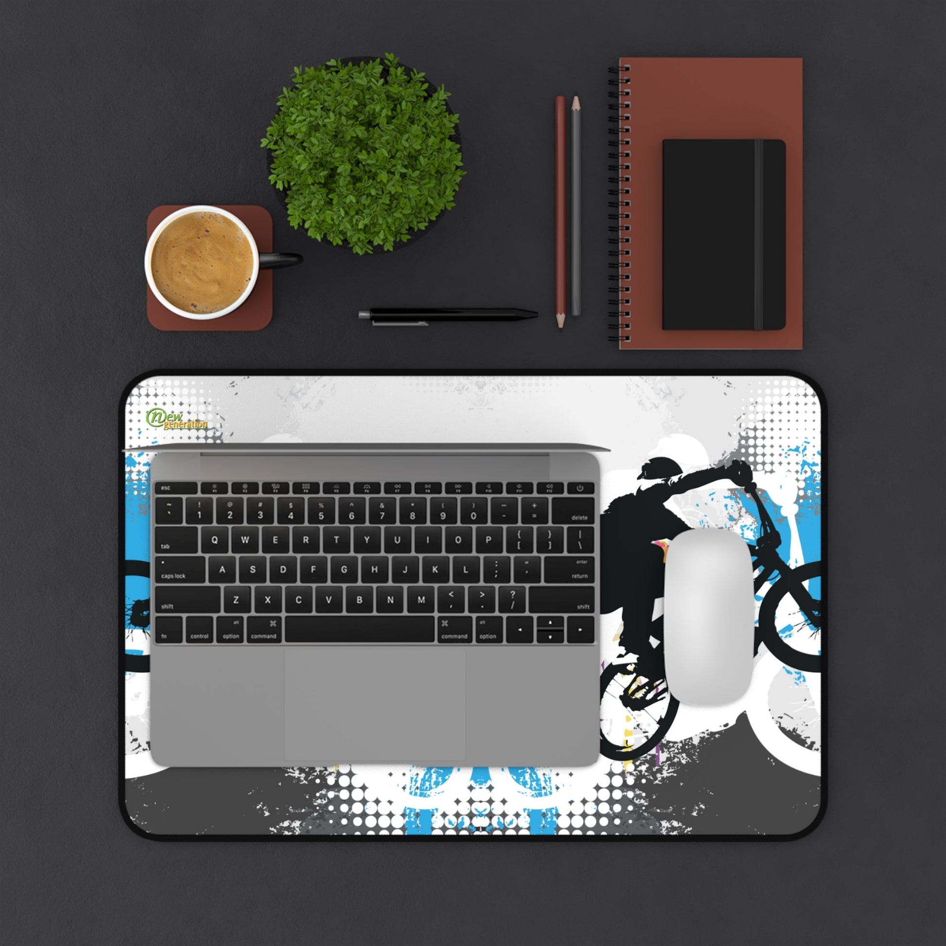 New Generation - Adventure-Themed Desk Mat, Biker Decor, Office Accessories, Gift for Cyclists, Gaming Mouse Pad 12" × 18"
