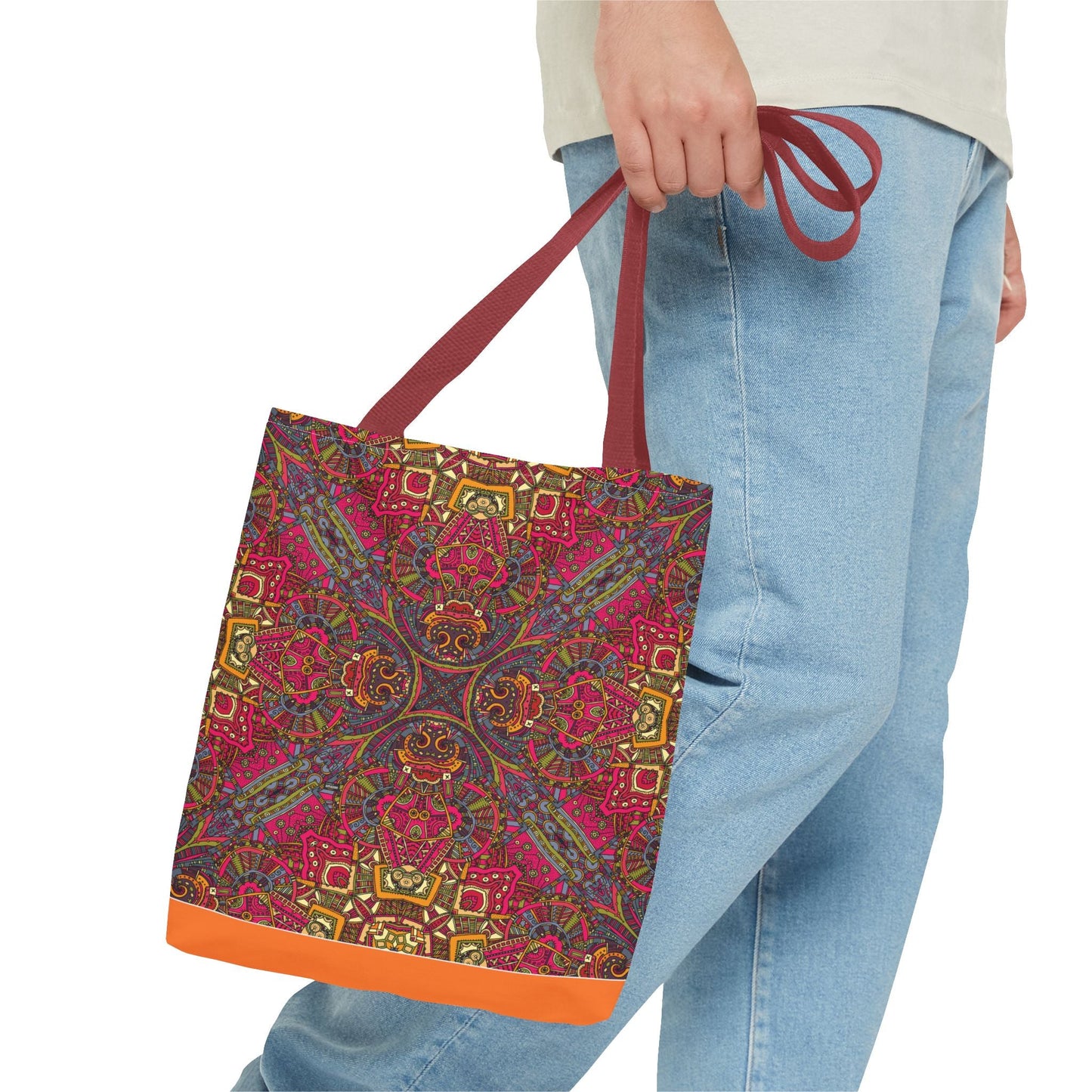 New Generation - Ethnic -Tote Bag - Colorful Bohemian Pattern, Shopping Bag, Gypsy Style Handbag, Festival Tote for Women, Unique Gift Idea 13" × 13'' Red