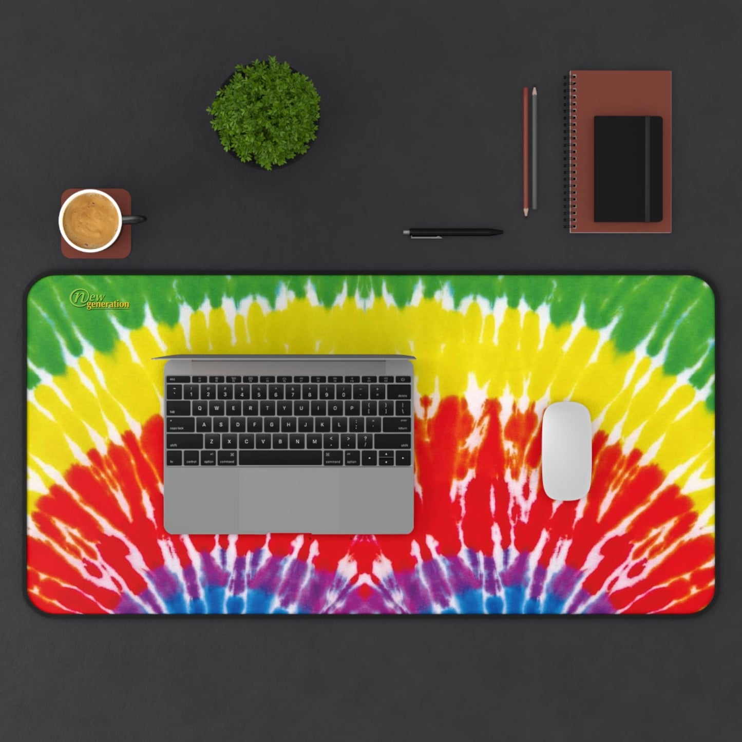 New Generation - Tie-Dye Desk Mat, Office Accessory, Creative Workspace Decor, Boho Desk Pad, Eco-Friendly Home Office 16" × 32"