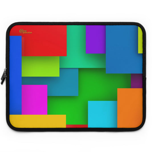 Vibrant Geometric Laptop Sleeve, Colorful Tech Accessory, Gift for Students, Stylish Computer Case, Unisex Design Black 17"