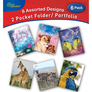 New Generation - Wild Life - 2 Pocket Folder / Portfolio, 6 Pack,
