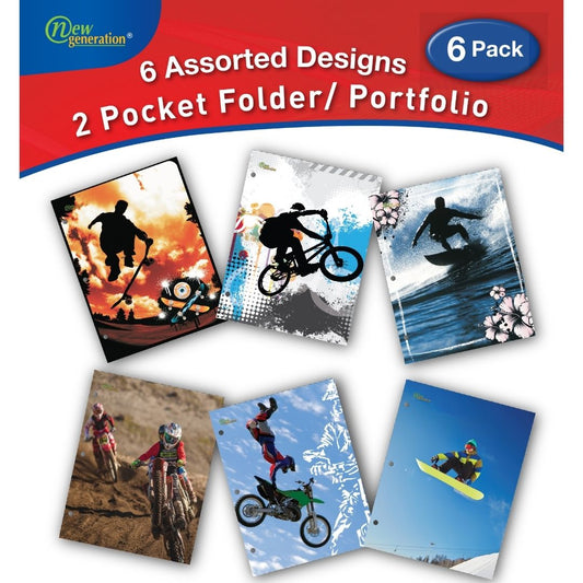 New Generation - Sport Extreme - 2 Pocket Folder / Portfolio, 6 Pack,