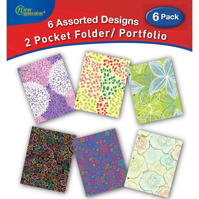 New Generation - Floral - 2 Pocket Folder / Portfolio, 6 Pack,