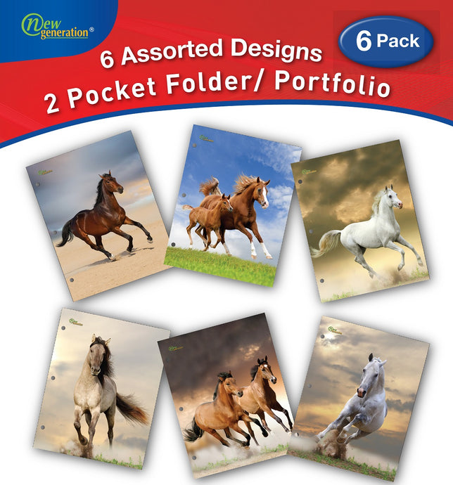 New Generation - Horses - 2 Pocket Folder / Portfolio, 6 Pack,