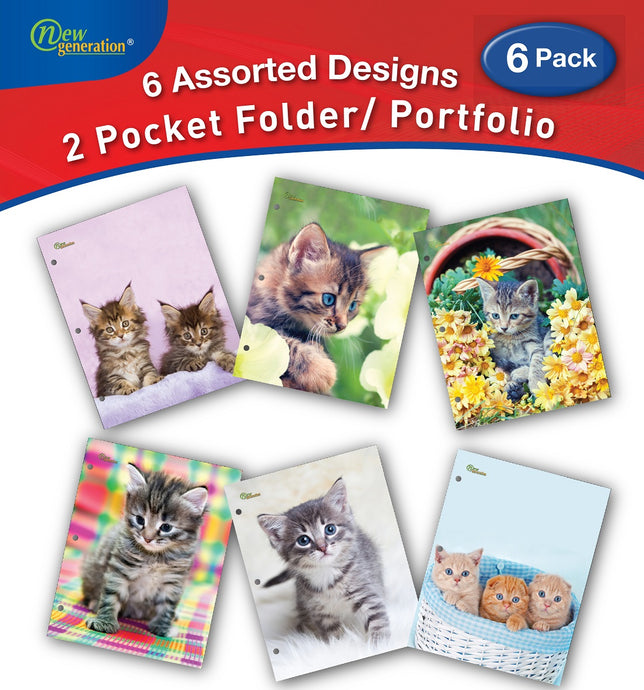 New Generation - Kittens - 2 Pocket Folder / Portfolio, 6 Pack,