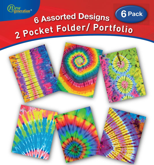 New Generation - Tie Dye - 2 Pocket Folder / Portfolio, 6 Pack,